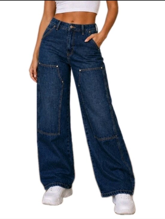 Monkey Ride Jeans Denim - Monkey Ride Jeans Womens Size 9 Carpenter Utility Wide Leg Dark Wash Denim